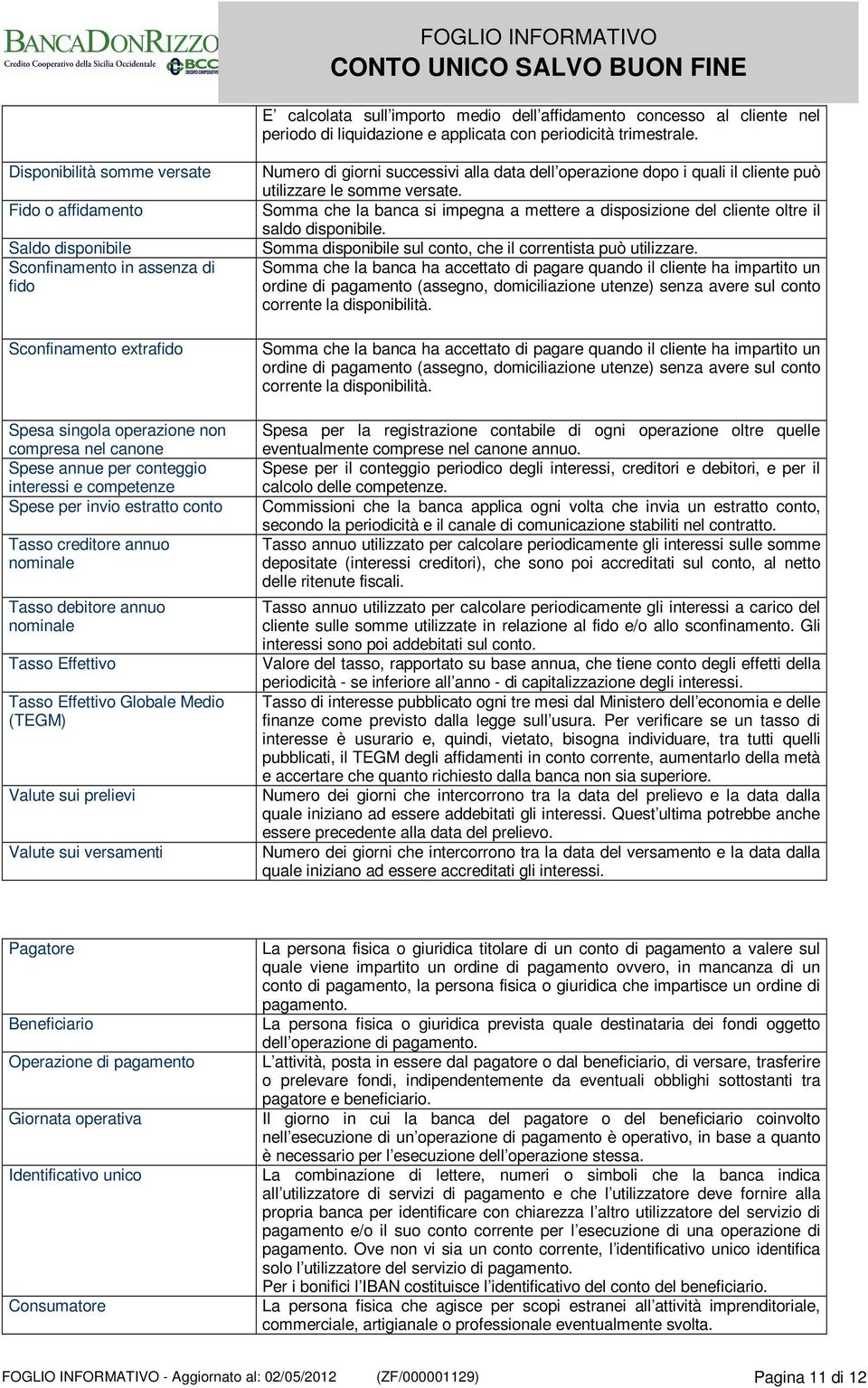 interessi e competenze Spese per invio estratto conto Tasso creditore annuo nominale Tasso debitore annuo nominale Tasso Effettivo Tasso Effettivo Globale Medio (TEGM) Valute sui prelievi Valute sui