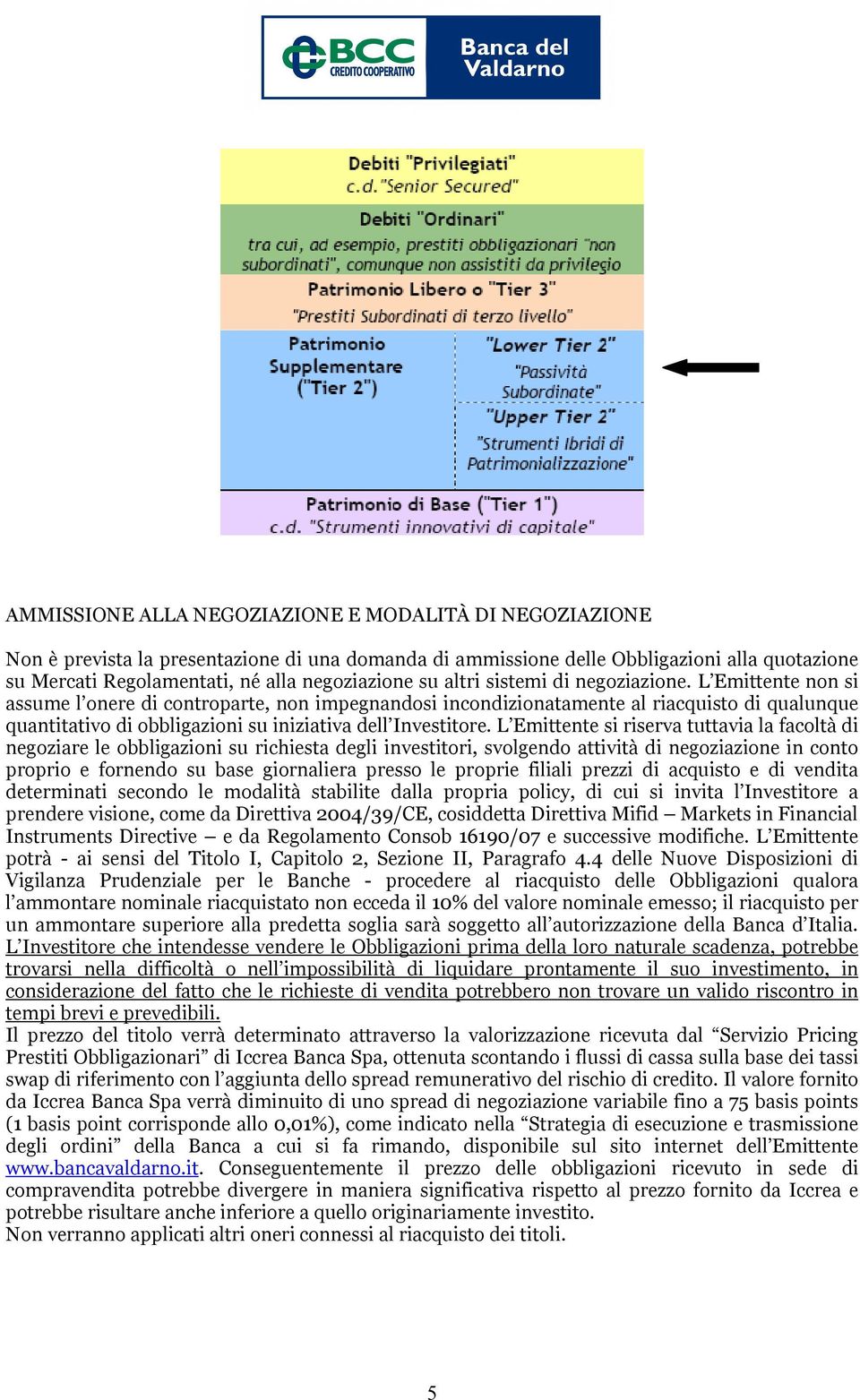 L Emittente non si assume l onere di controparte, non impegnandosi incondizionatamente al riacquisto di qualunque quantitativo di obbligazioni su iniziativa dell Investitore.