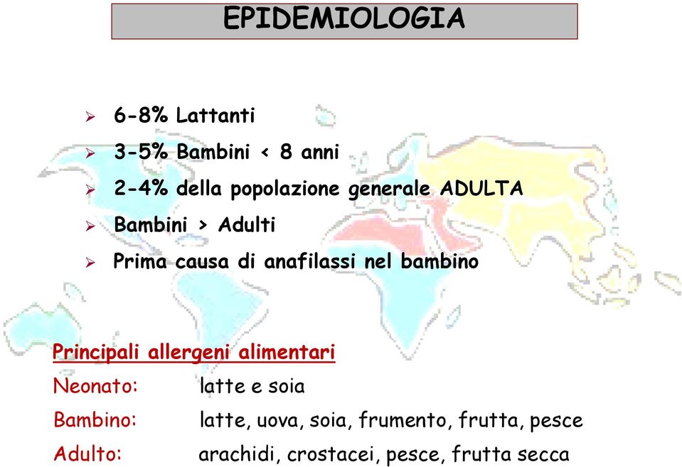 Principali allergeni alimentari Neonato: latte e soia Bambino: latte,