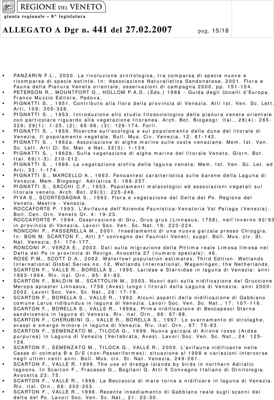 ) 1988 - Guida degli Uccelli d Europa. Franco Muzzio Editore, Padova. PIGNATTI S., 1951. Contributo alla flora della provincia di Venezia. Atti Ist. Ven. Sc. Lett. Arti, 109: 305-326. PIGNATTI S., 1953.