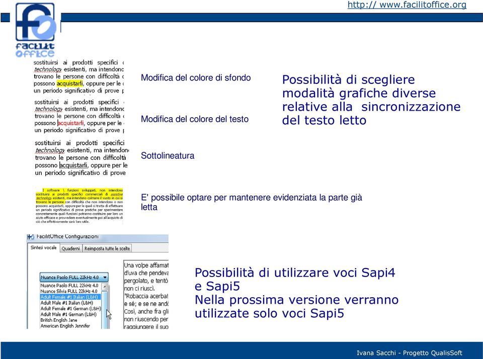 grafiche diverse relative alla sincronizzazione del testo letto Sottolineatura E' possibile optare