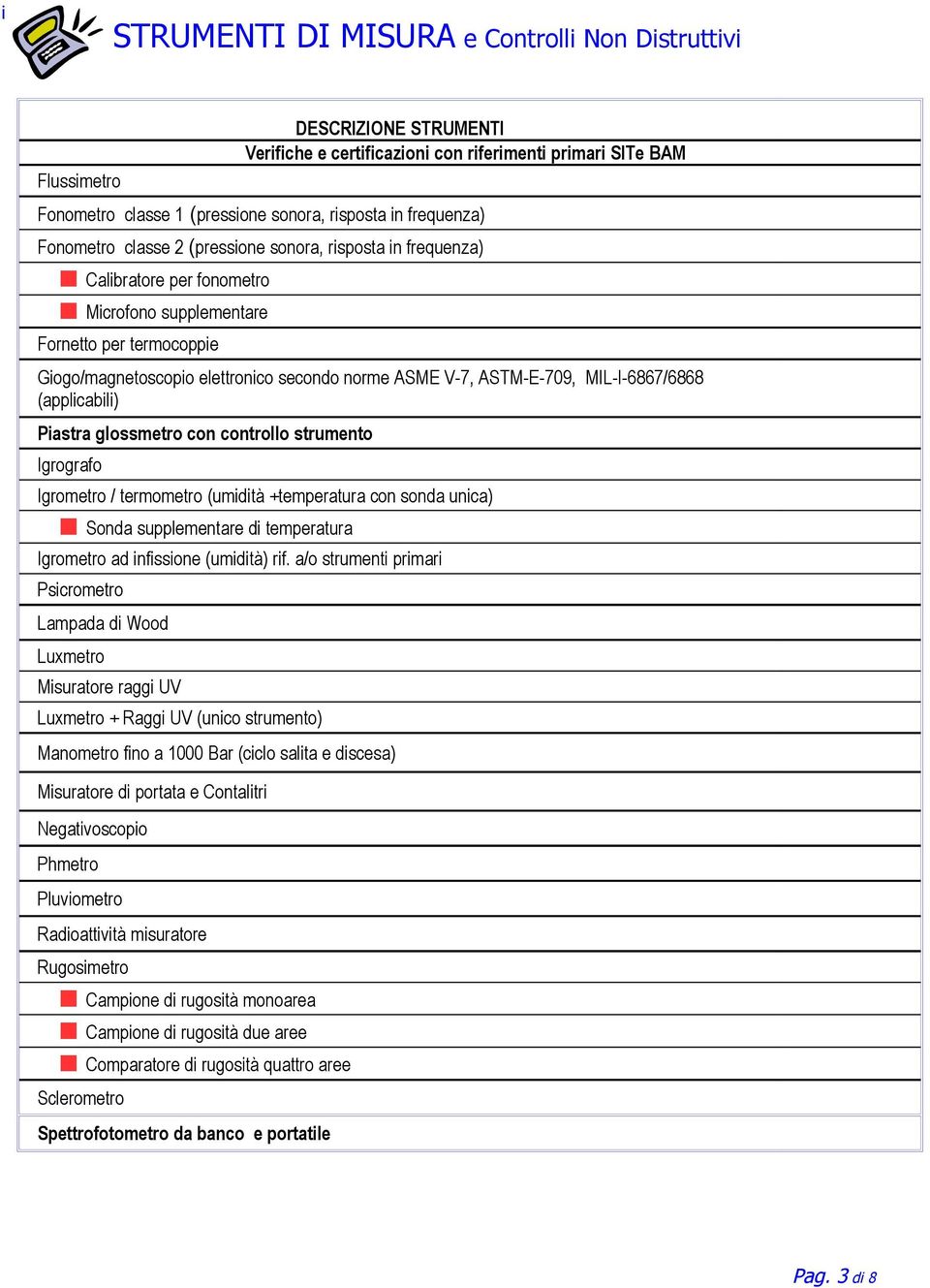 V-7, ASTM-E-709, MIL-I-6867/6868 (applicabili) Piastra glossmetro con controllo strumento Igrografo Igrometro / termometro (umidità +temperatura con sonda unica) Sonda supplementare di temperatura