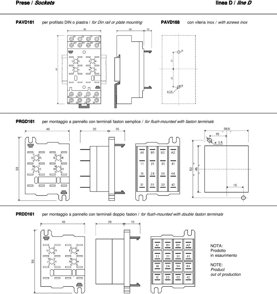 semplice / for flush-mounted with faston terminals PRDD161 per montaggio a pannello con terminali doppio