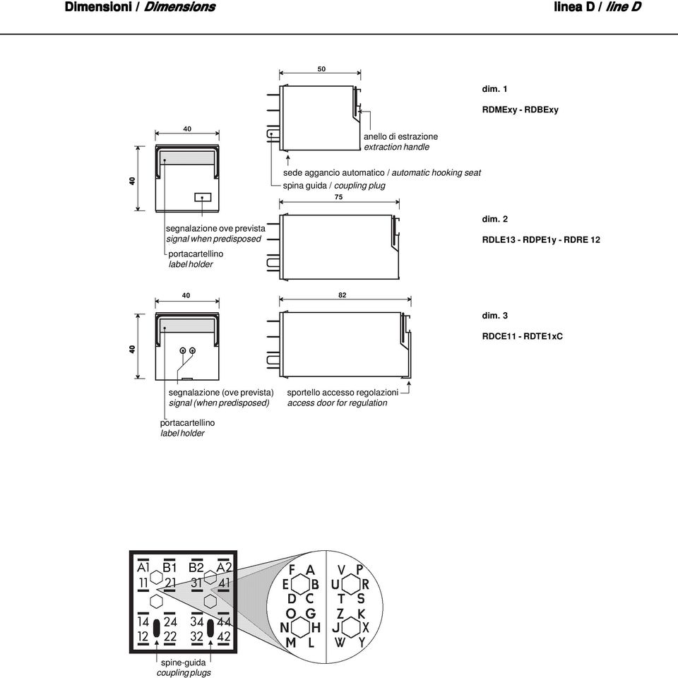 coupling plug 75 segnalazione ove prevista signal when predisposed portacartellino label holder dim.