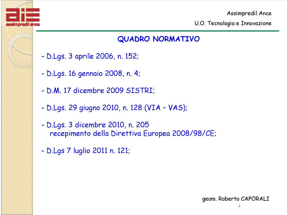 128 (VIA VAS); - D.Lgs. 3 dicembre 2010, n.