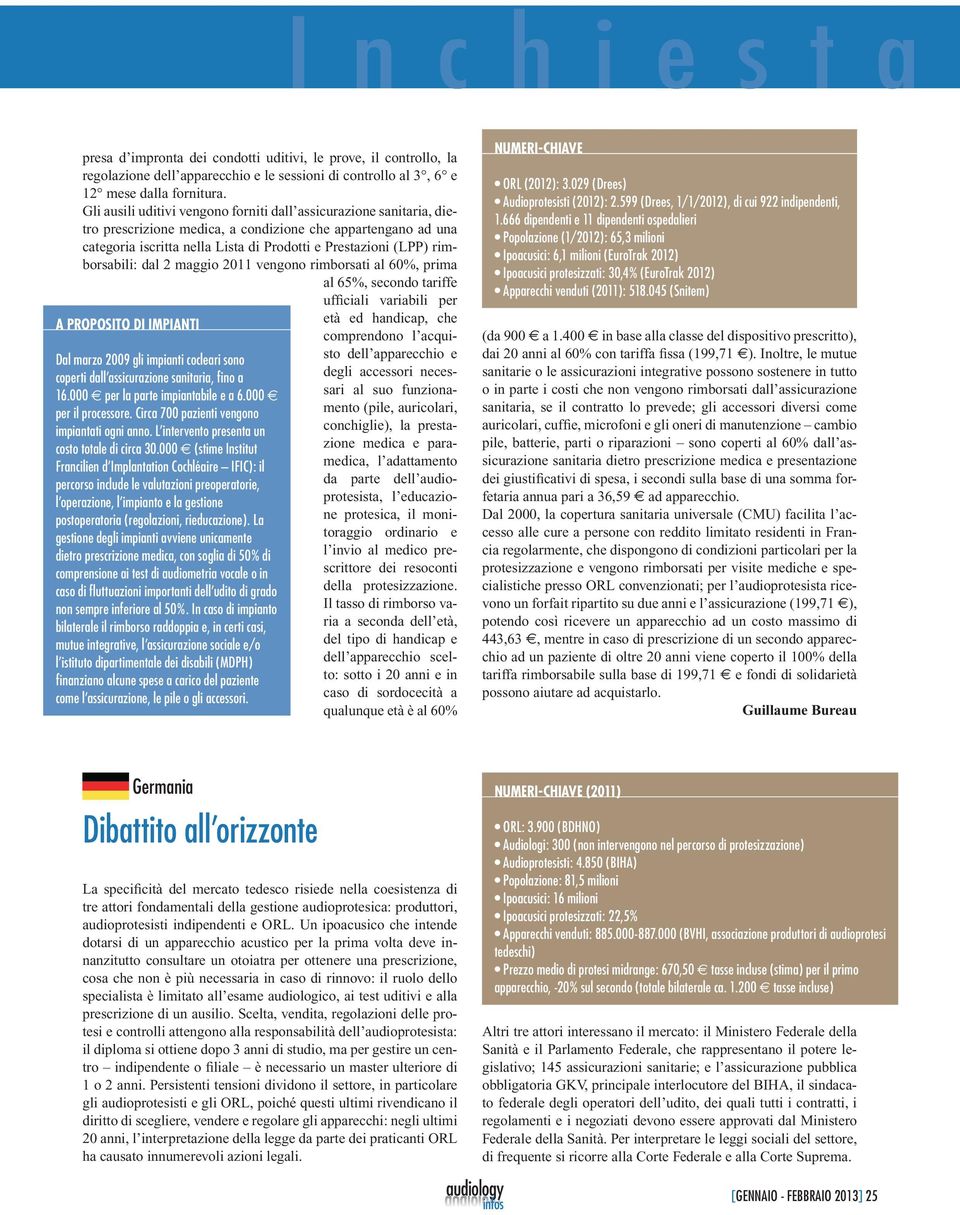 rimborsabili: dal 2 maggio 2011 vengono rimborsati al 60%, prima al 65%, secondo tariffe ufficiali variabili per Dal marzo 2009 gli impianti cocleari sono coperti dall assicurazione sanitaria, fino a