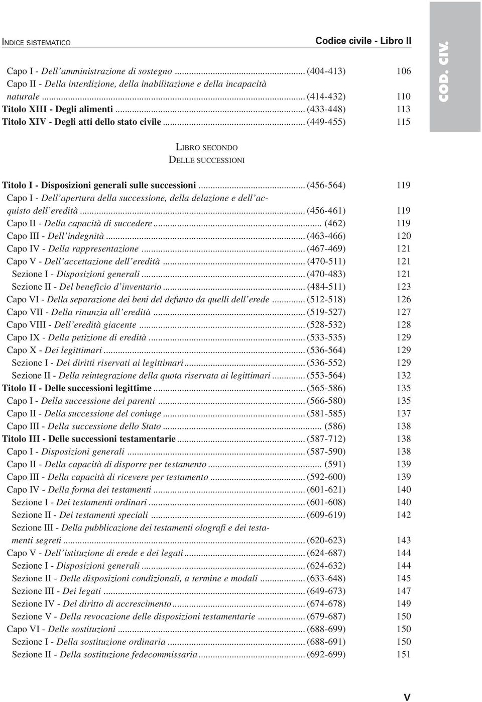 LIBRO SECONDO DELLE SUCCESSIONI Titolo I - Disposizioni generali sulle successioni... (456-564) 119 Capo I - Dell apertura della successione, della delazione e dell acquisto dell eredità.
