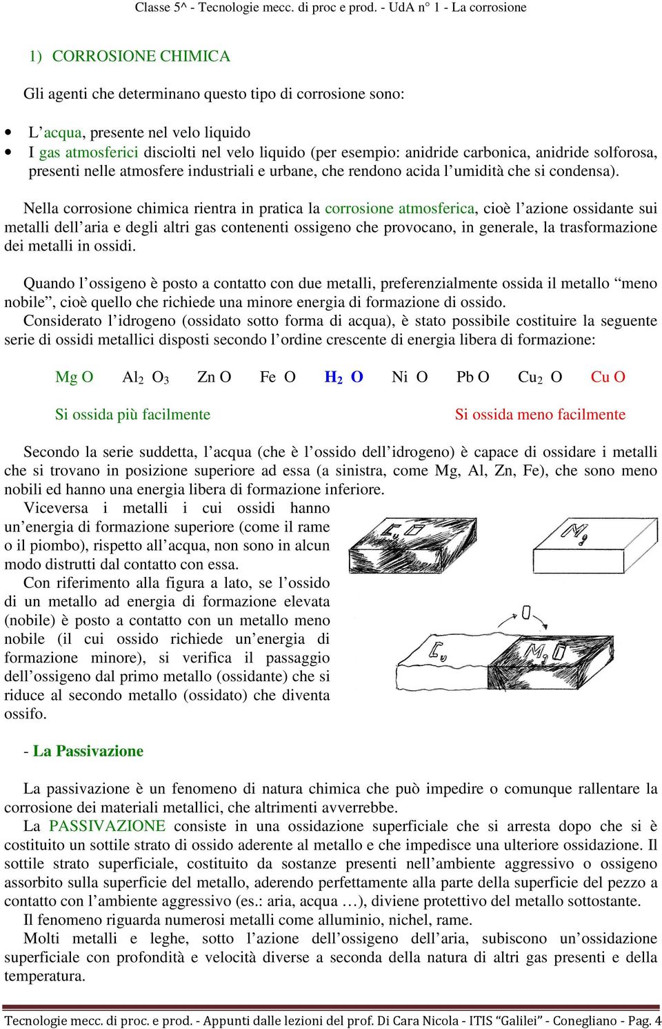 Nella corrosione chimica rientra in pratica la corrosione atmosferica, cioè l azione ossidante sui metalli dell aria e degli altri gas contenenti ossigeno che provocano, in generale, la