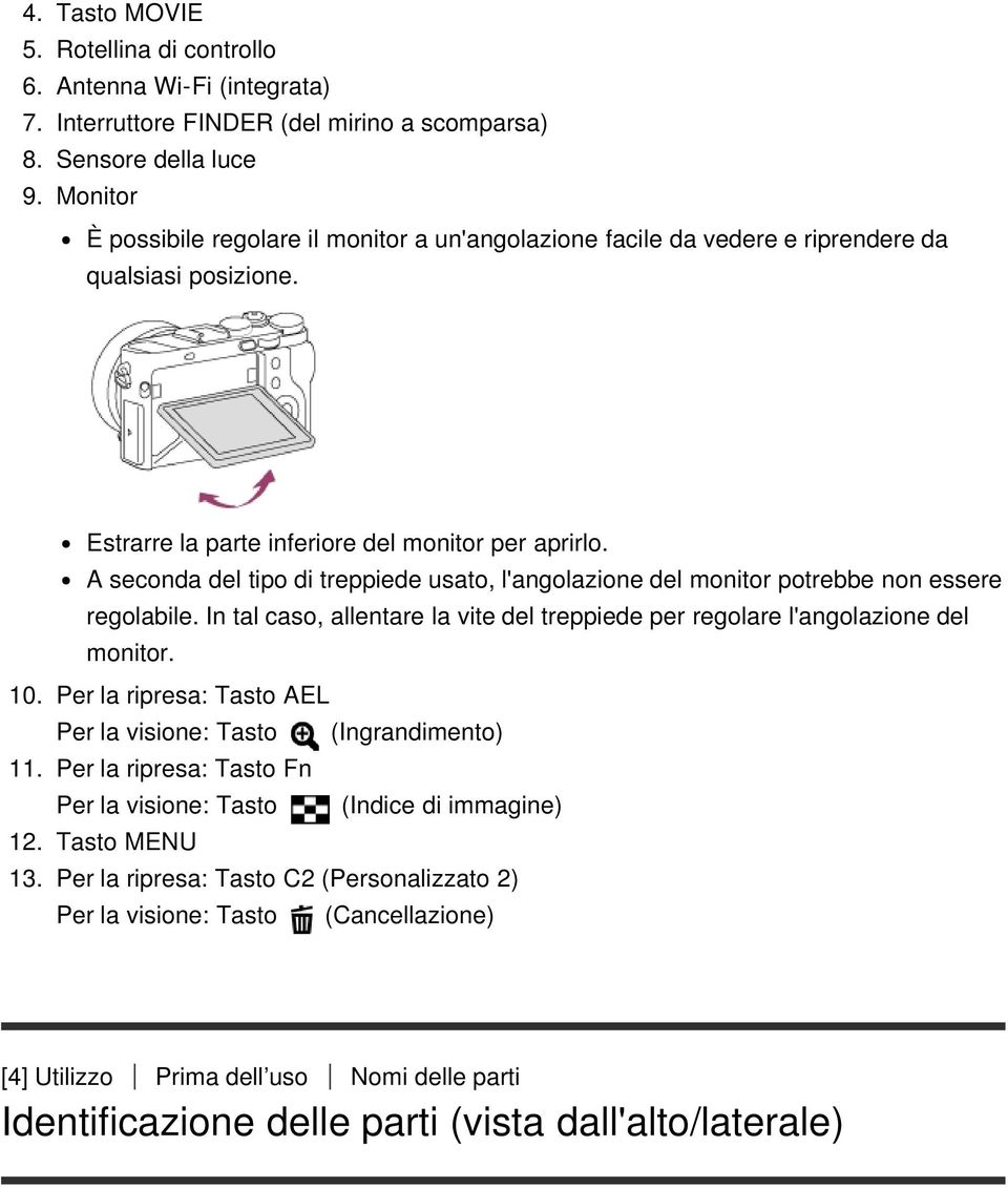 A seconda del tipo di treppiede usato, l'angolazione del monitor potrebbe non essere regolabile. In tal caso, allentare la vite del treppiede per regolare l'angolazione del monitor. 10.