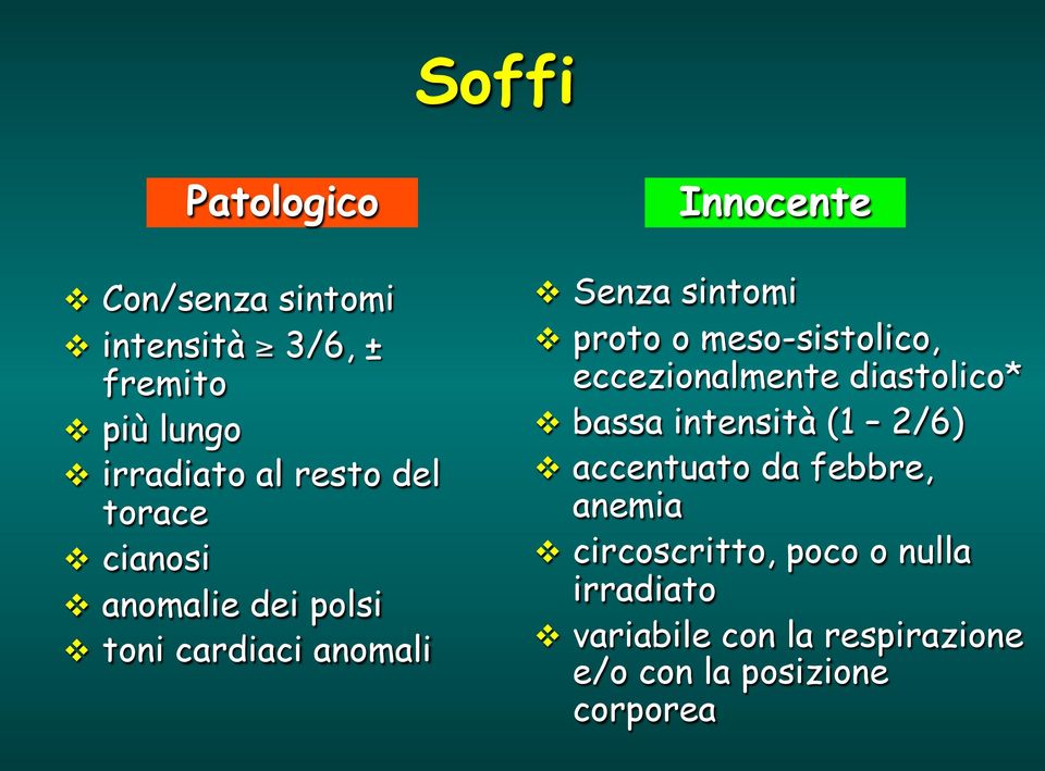 meso-sistolico, eccezionalmente diastolico* bassa intensità (1 2/6) accentuato da febbre,