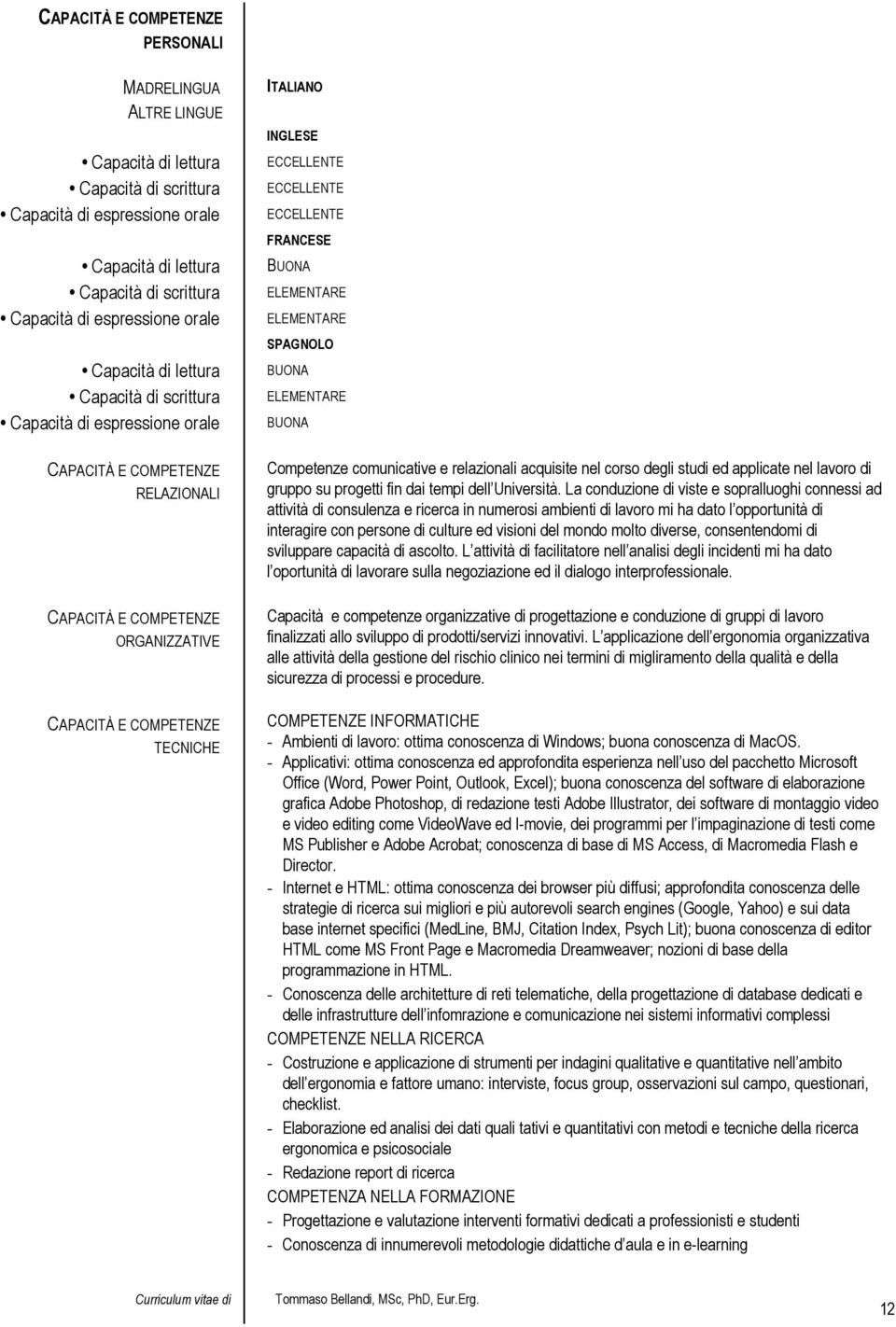 ECCELLENTE ECCELLENTE ECCELLENTE FRANCESE BUONA ELEMENTARE ELEMENTARE SPAGNOLO BUONA ELEMENTARE BUONA Competenze comunicative e relazionali acquisite nel corso degli studi ed applicate nel di gruppo