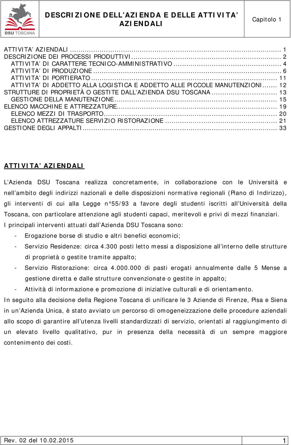 .. 15 ELENCO MACCHINE E ATTREZZATURE... 19 ELENCO MEZZI DI TRASPORTO... 20 ELENCO ATTREZZATURE SERVIZIO RISTORAZIONE... 21 GESTIONE DEGLI APPALTI.