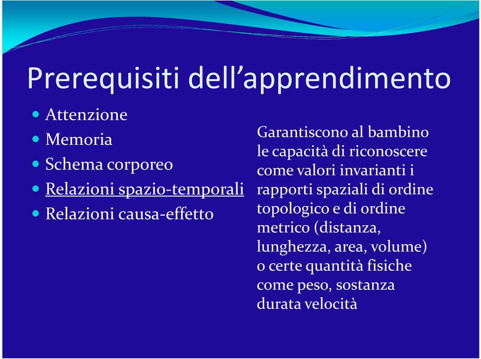 riconoscere come valori invarianti i rapporti spaziali di ordine topologico e di ordine