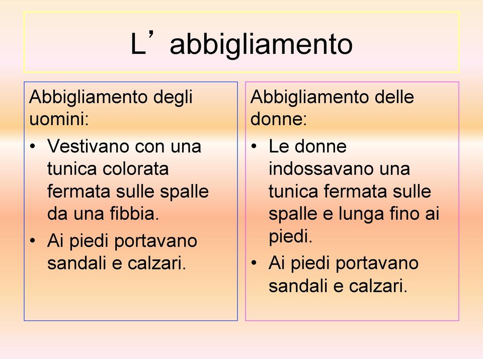 Ai piedi portavano sandali e calzari.