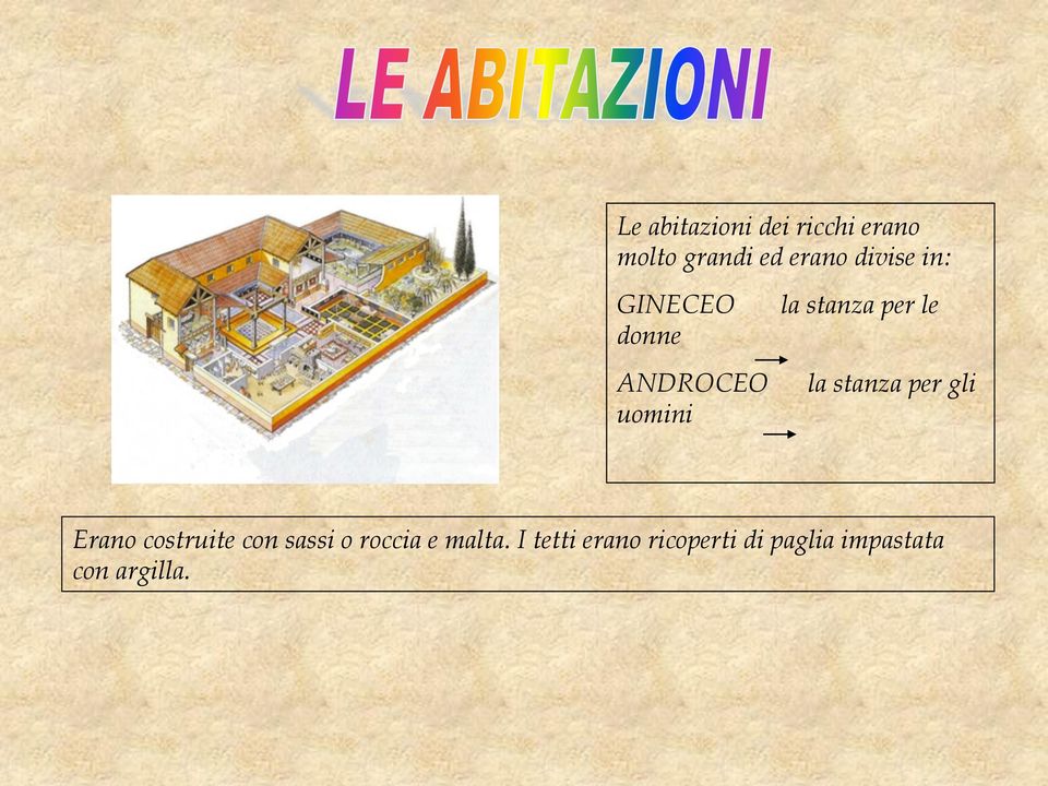 la stanza per gli Erano costruite con sassi o roccia e