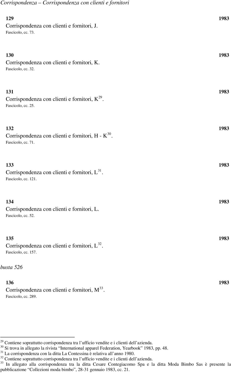 134 1983 Corrispondenza con clienti e fornitori, L. Fascicolo, cc. 52. 135 1983 Corrispondenza con clienti e fornitori, L 32. Fascicolo, cc. 157.