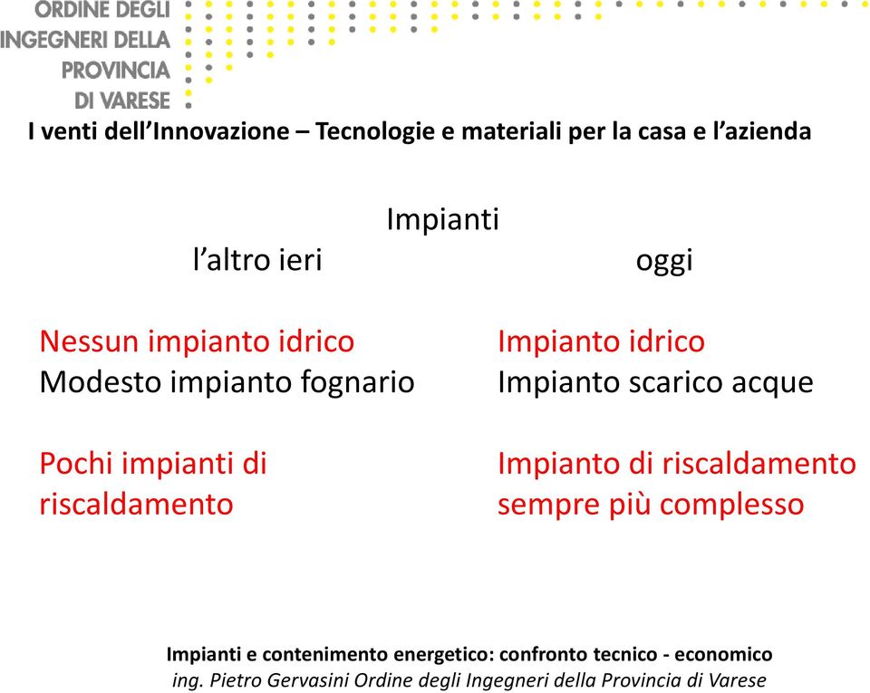 Impianto scarico acque Impianto di riscaldamento sempre più