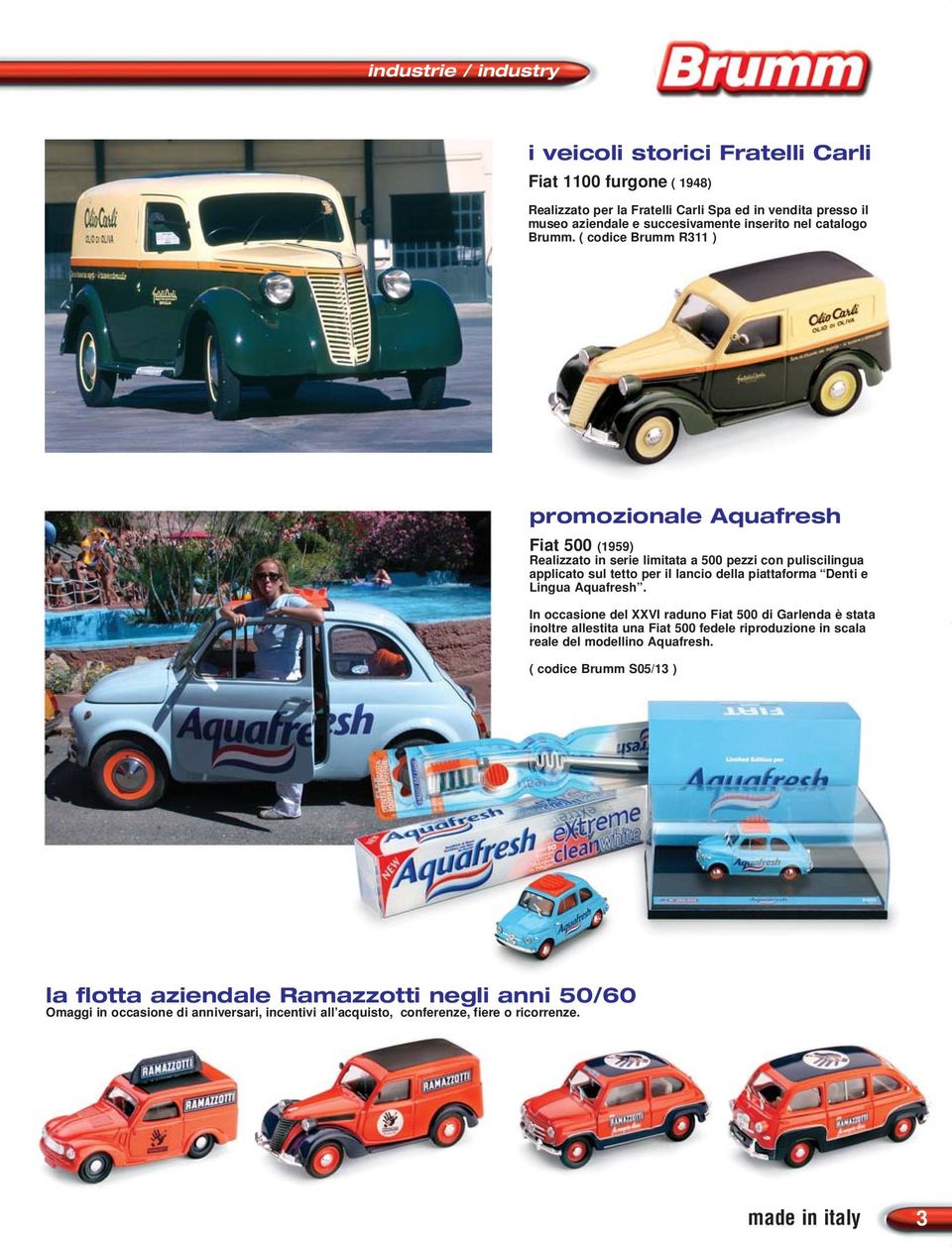 ( codice Brumm R311 ) promozionale Aquafresh Fiat 500 (1959) Realizzato in serie limitata a 500 pezzi con puliscilingua applicato sul tetto per il lancio della piattaforma Denti e