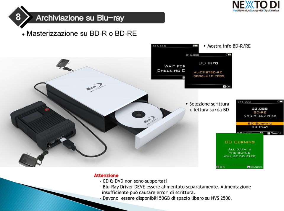 Blu-Ray Driver DEVE essere alimentato separatamente.