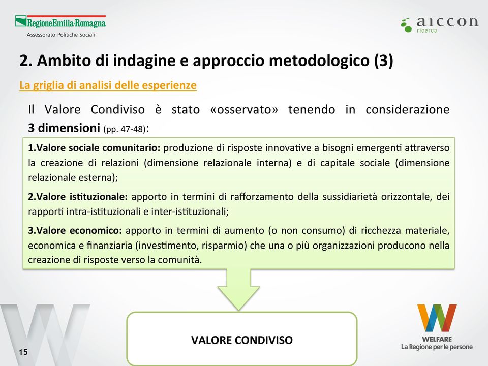 esterna); 2.Valore is>tuzionale: apporto in termini di rafforzamento della sussidiarietà orizzontale, dei rappor8 intra- is8tuzionali e inter- is8tuzionali; 3.