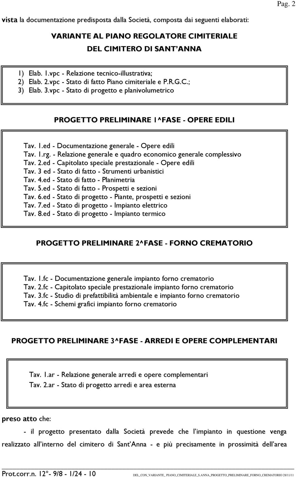 1.ed - Documentazione generale - Opere edili Tav. 1.rg. - Relazione generale e quadro economico generale complessivo Tav. 2.ed - Capitolato speciale prestazionale - Opere edili Tav.