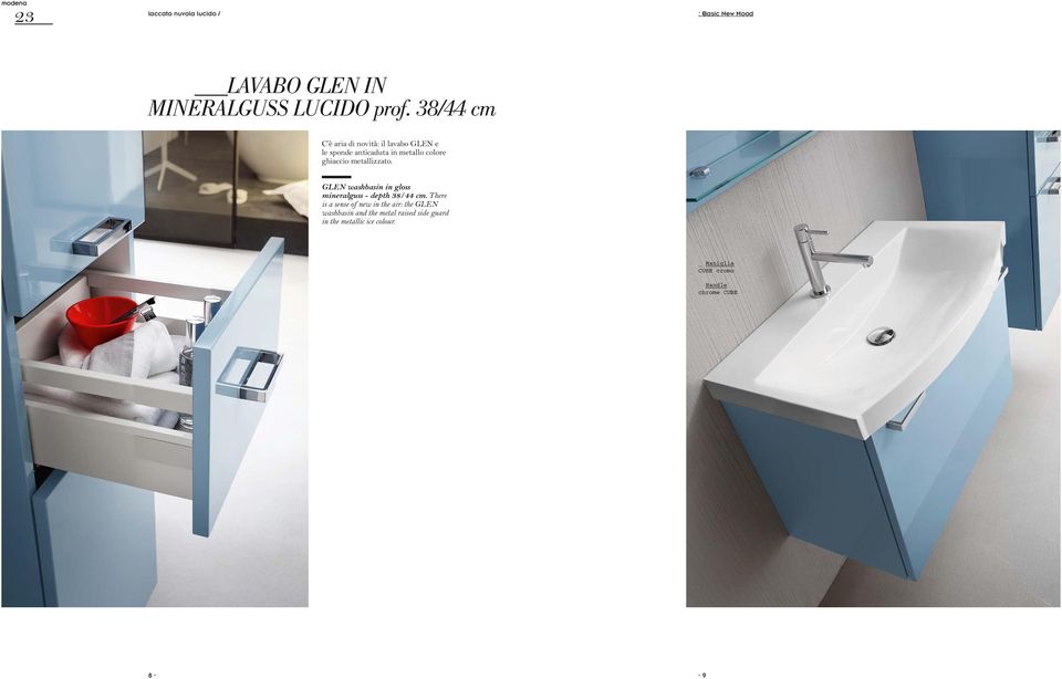 metallizzato. GLEN washbasin in gloss mineralguss - depth 38/44 cm.