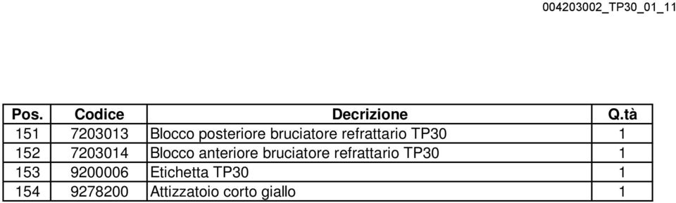 refrattario TP30 1 152 7203014 Blocco anteriore