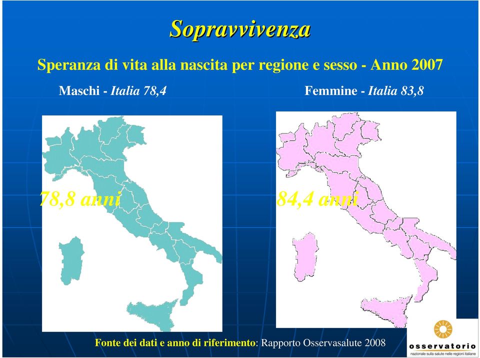 Femmine - Italia 83,8 78,8 anni 84,4 anni Fonte