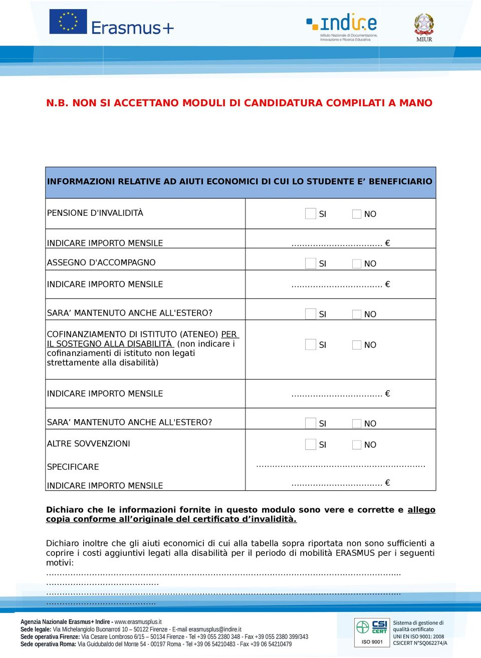 COFINANZIAMENTO DI ISTITUTO (ATENEO) PER IL SOSTEG ALLA DISABILITÀ (non indicare i cofinanziamenti di istituto non legati strettamente alla disabilità) INDICARE IMPORTO MENLE.