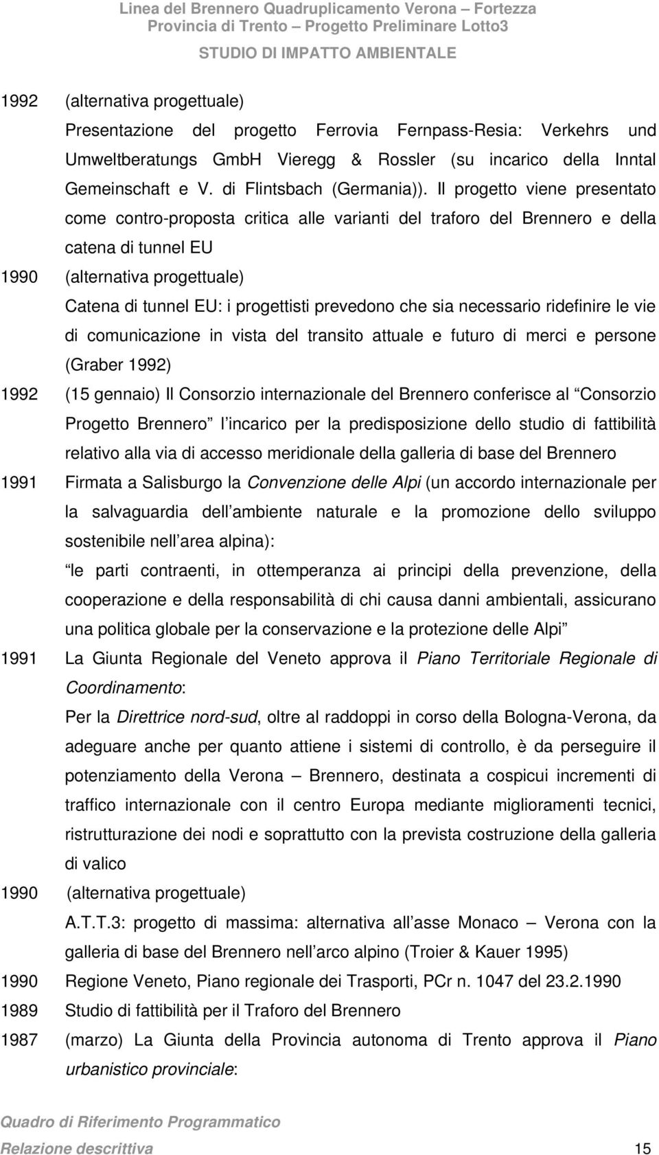 Il progetto viene presentato come contro-proposta critica alle varianti del traforo del Brennero e della catena di tunnel EU 1990 (alternativa progettuale) Catena di tunnel EU: i progettisti