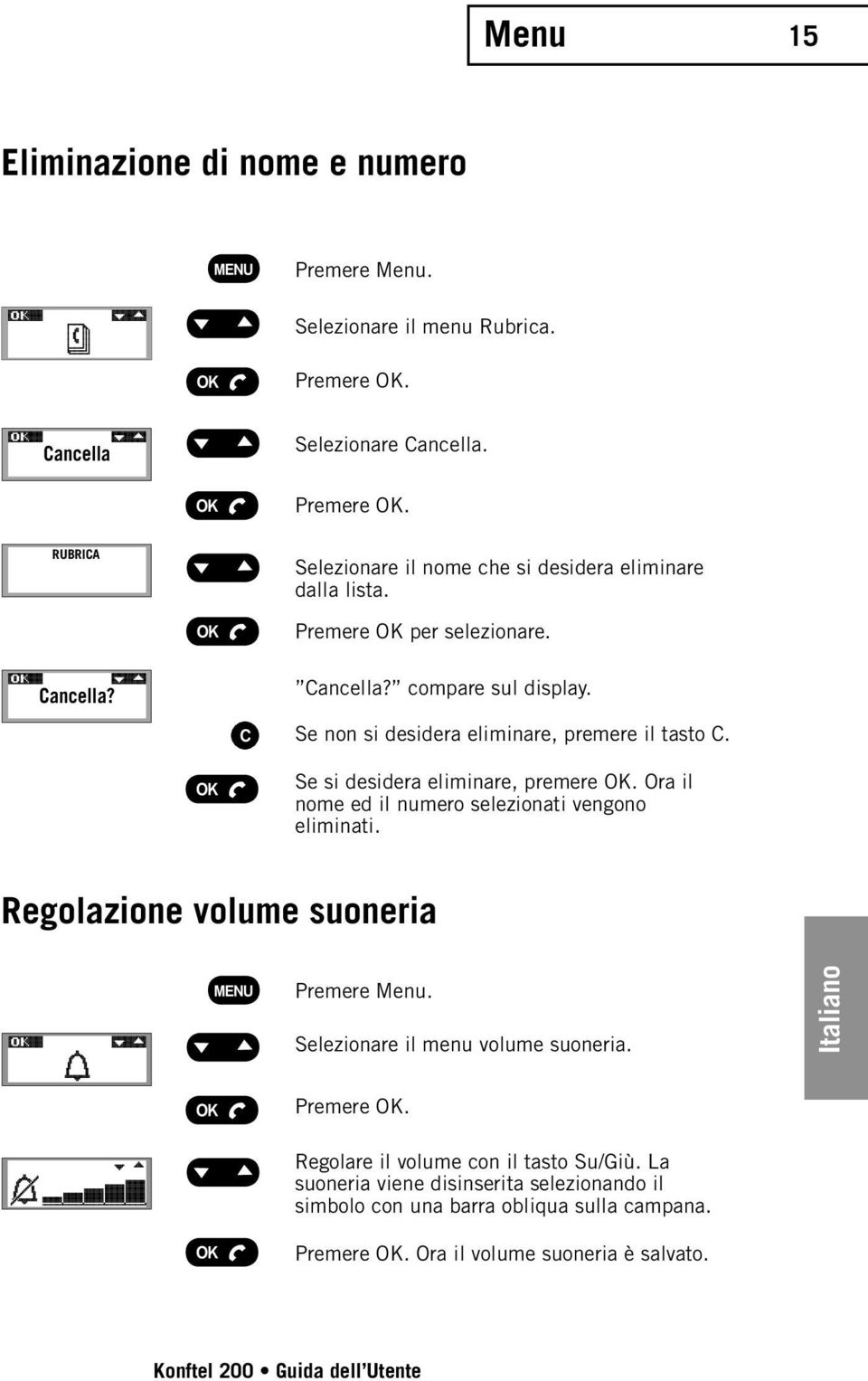 Se non si desidera eliminare, premere il tasto C. Se si desidera eliminare, premere OK. Ora il nome ed il numero selezionati vengono eliminati.