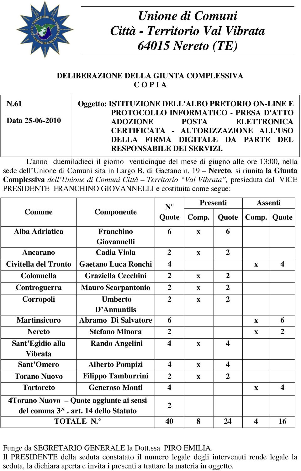 AUTORIZZAZIONE ALL'USO DELLA FIRMA DIGITALE DA PARTE DEL RESPONSABILE DEI SERVIZI.