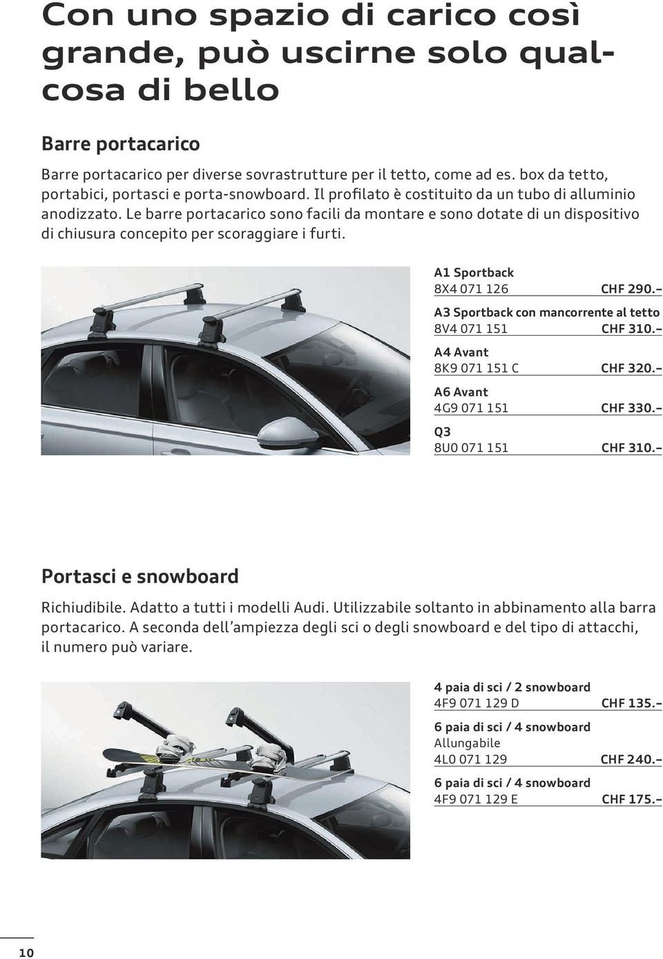 Le barre portacarico sono facili da montare e sono dotate di un dispositivo di chiusura concepito per scoraggiare i furti. 1 Sportback 8X4 071 126 H 290.