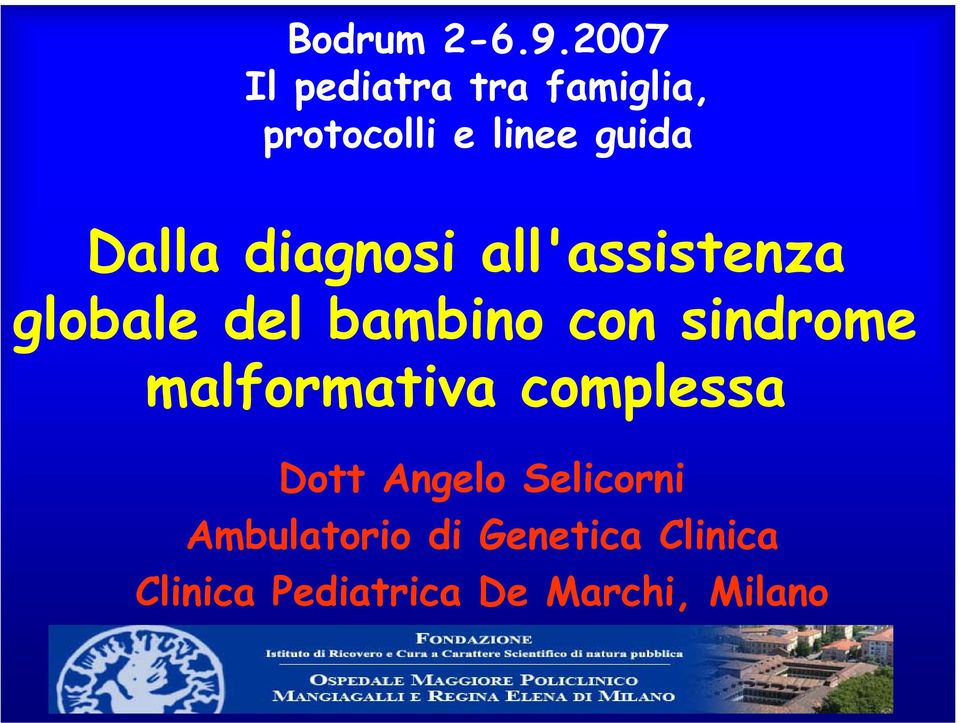 diagnosi all'assistenza globale del bambino con sindrome