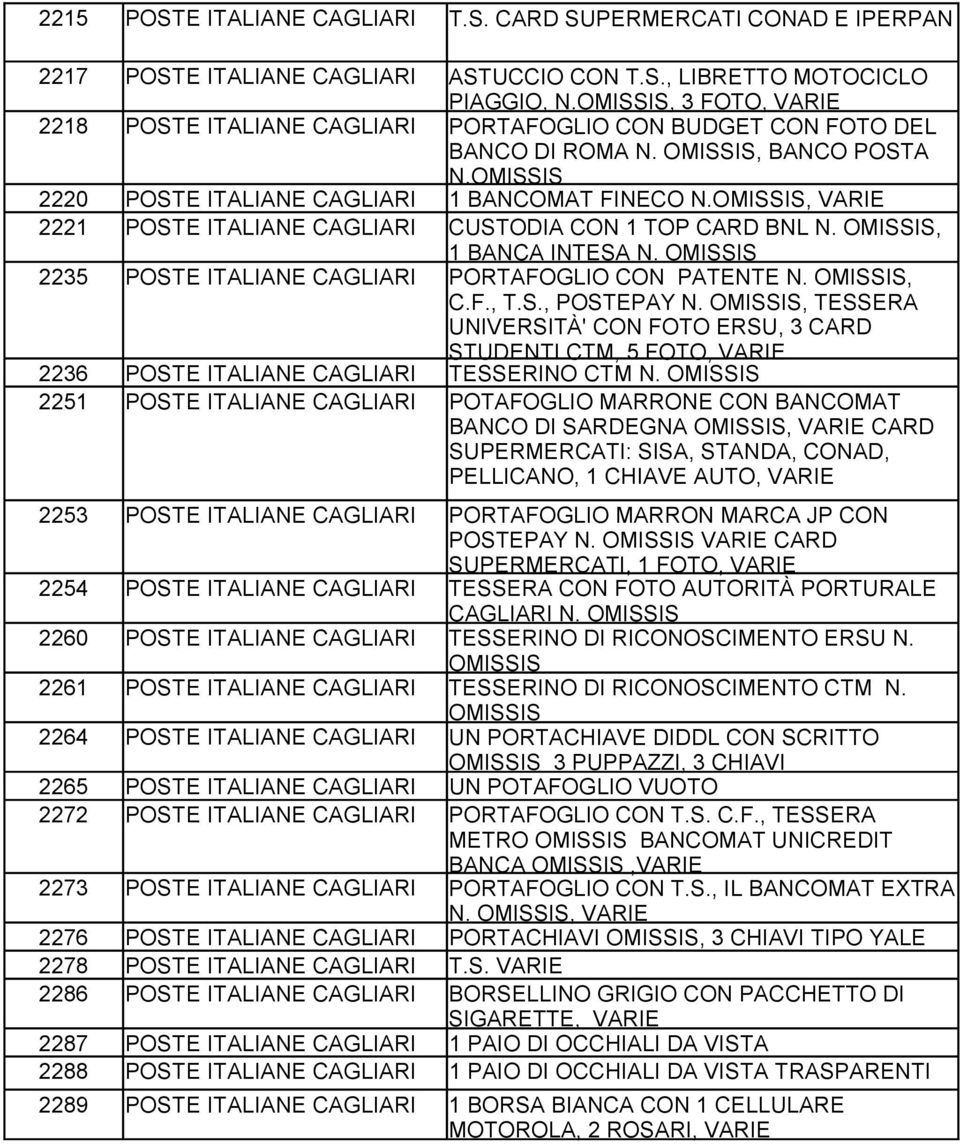 , 2221 POSTE ITALIANE CAGLIARI 2235 POSTE ITALIANE CAGLIARI STUDENTI CTM, 5 FOTO, 2236 POSTE ITALIANE CAGLIARI TESSERINO CTM N.