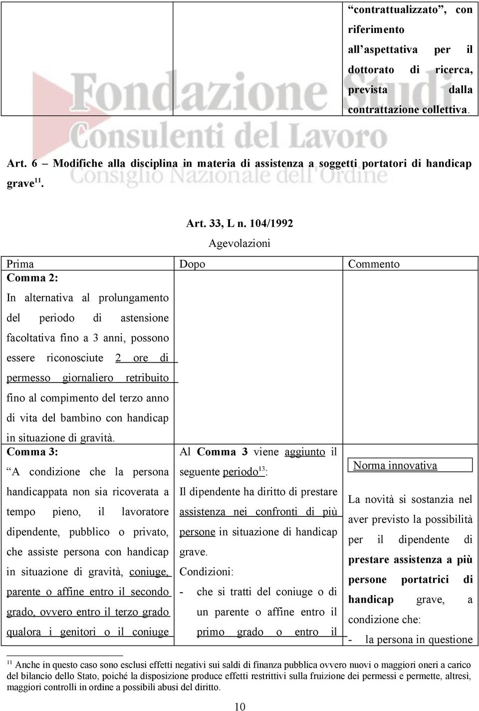 104/1992 Agevolazioni Prima Dopo Commento Comma 2: In alternativa al prolungamento del periodo di astensione facoltativa fino a 3 anni, possono essere riconosciute 2 ore di permesso giornaliero