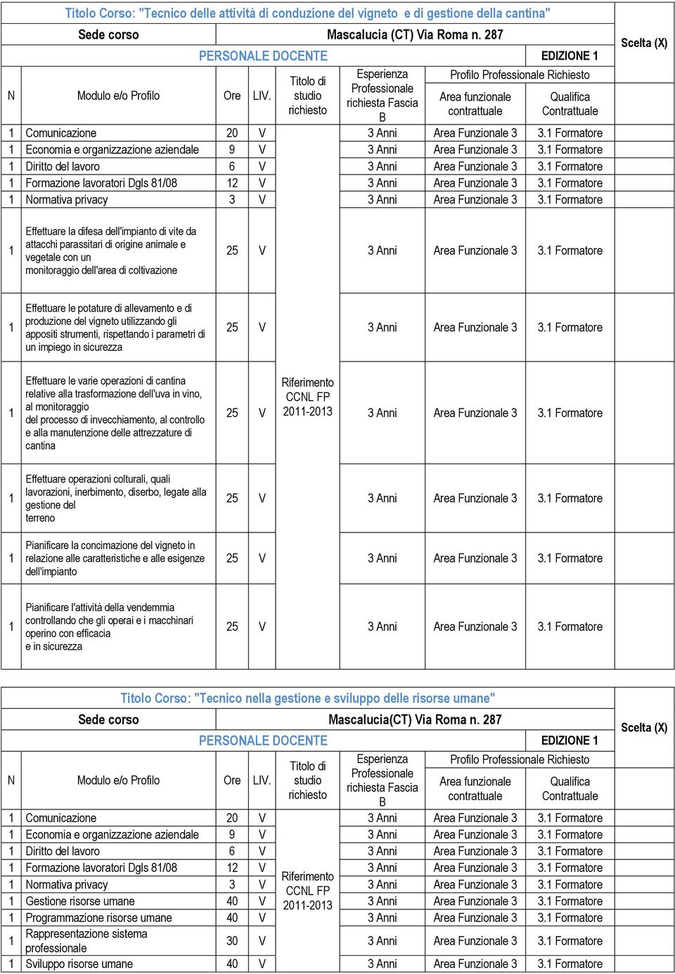 Formatore Formazione lavoratori Dgls 8/08 2 V 3 Anni Area Funzionale 3 3. Formatore Normativa privacy 3 V 3 Anni Area Funzionale 3 3.