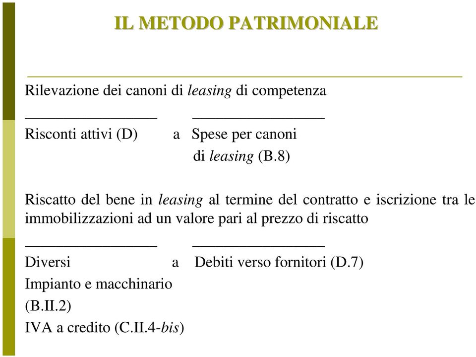 8) Riscatto del bene in leasing al termine del contratto e iscrizione tra le