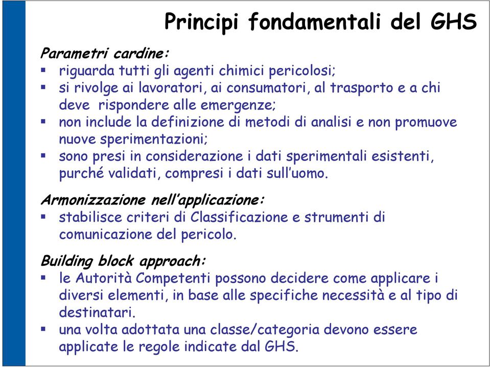 dati sull uomo. Armonizzazione nell applicazione: stabilisce criteri di Classificazione e strumenti di comunicazione del pericolo.