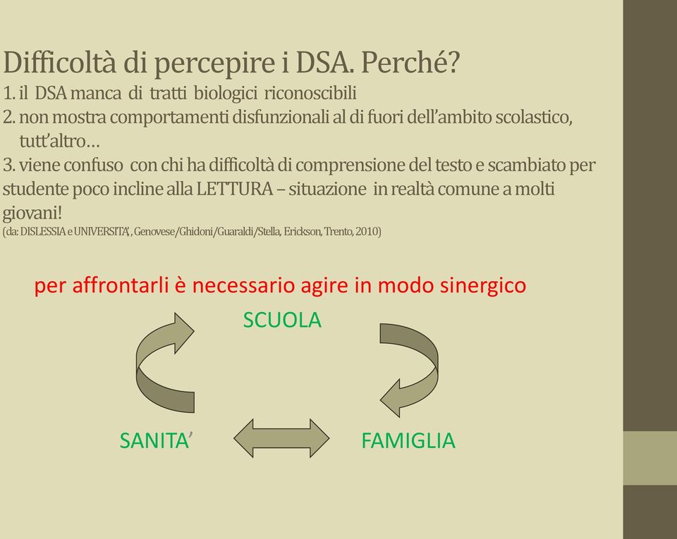 viene confuso con chi ha difficoltà di comprensione del testo e scambiato per studente poco incline alla LETTURA situazione