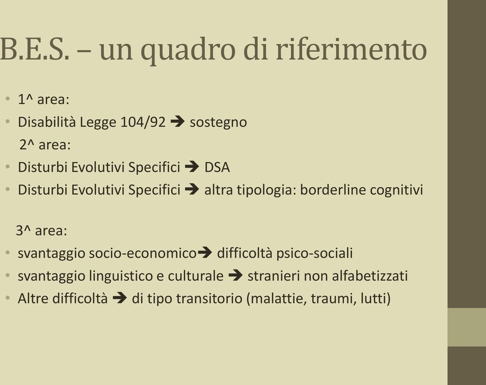 Evolutivi Specifici DSA Disturbi Evolutivi Specifici altra tipologia: borderline cognitivi