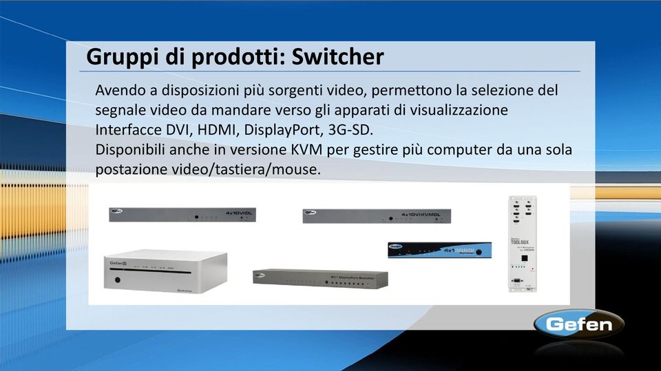 visualizzazione Interfacce DVI, HDMI, DisplayPort, 3G-SD.