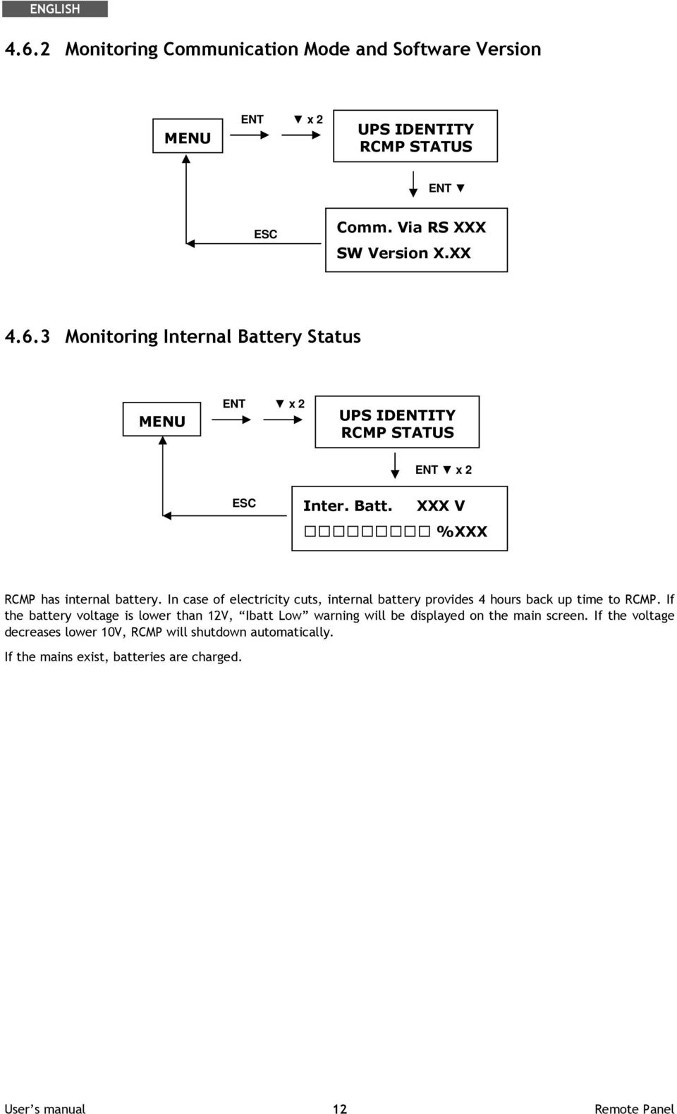 If the battery voltage is lower than 12V, Ibatt Low warning will be displayed on the main screen.