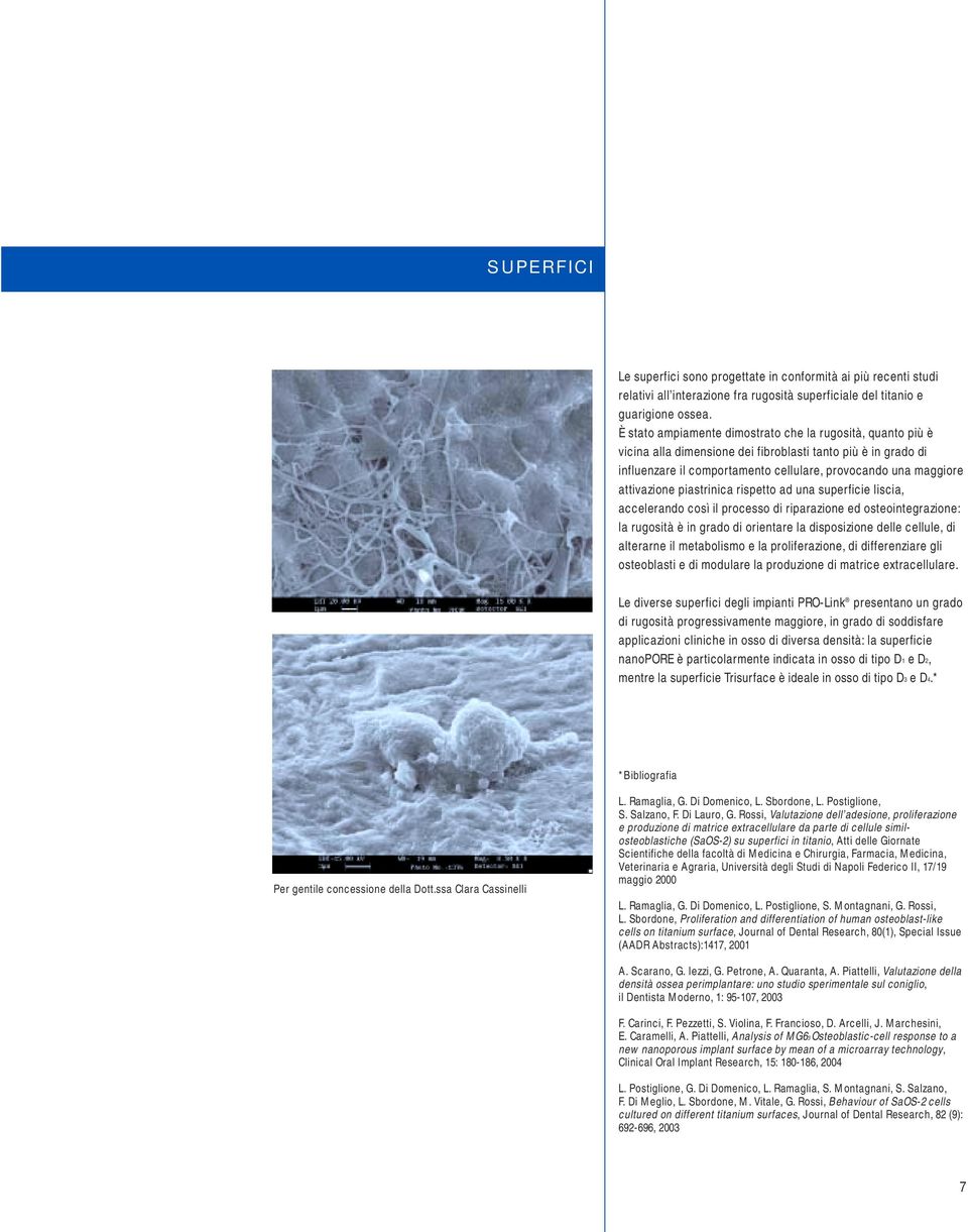 piastrinica rispetto ad una superficie liscia, accelerando così il processo di riparazione ed osteointegrazione: la rugosità è in grado di orientare la disposizione delle cellule, di alterarne il