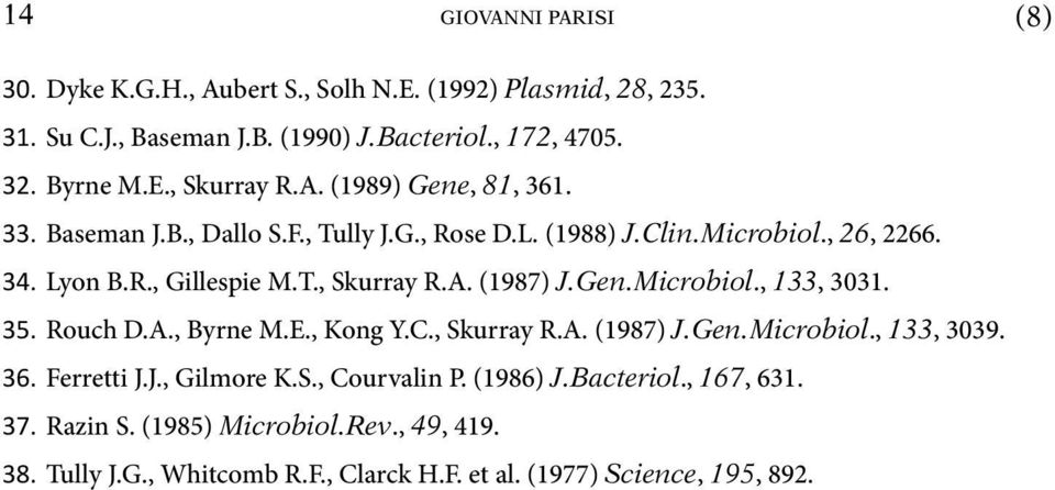 Gen.Microbiol., 133, 3031. 35. Rouch D.A., Byrne M.E., Kong Y.C., Skurray R.A. (1987) J.Gen.Microbiol., 133, 3039. 36. Ferretti J.J., Gilmore K.S., Courvalin P.
