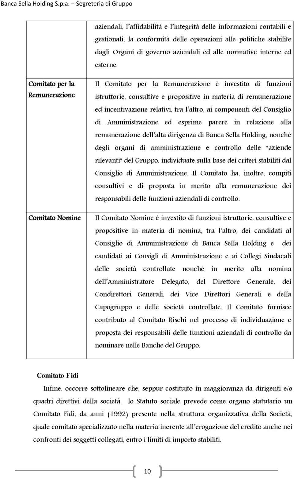 Comitato per la Remunerazione Comitato Nomine Il Comitato per la Remunerazione è investito di funzioni istruttorie, consultive e propositive in materia di remunerazione ed incentivazione relativi,