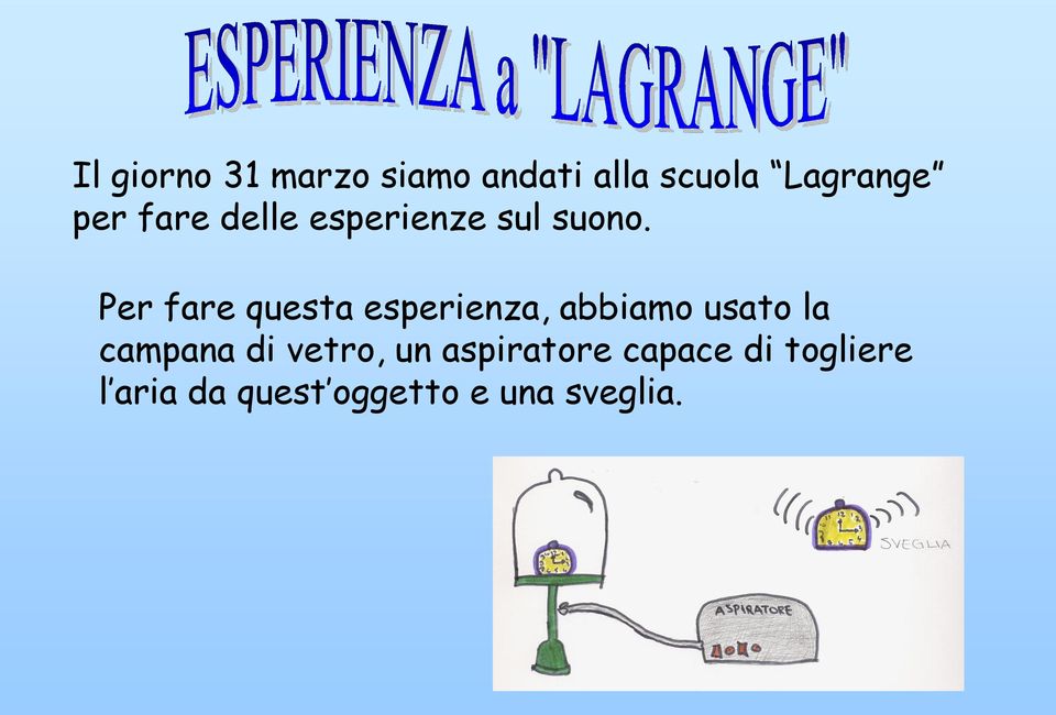 Per fare questa esperienza, abbiamo usato la campana di