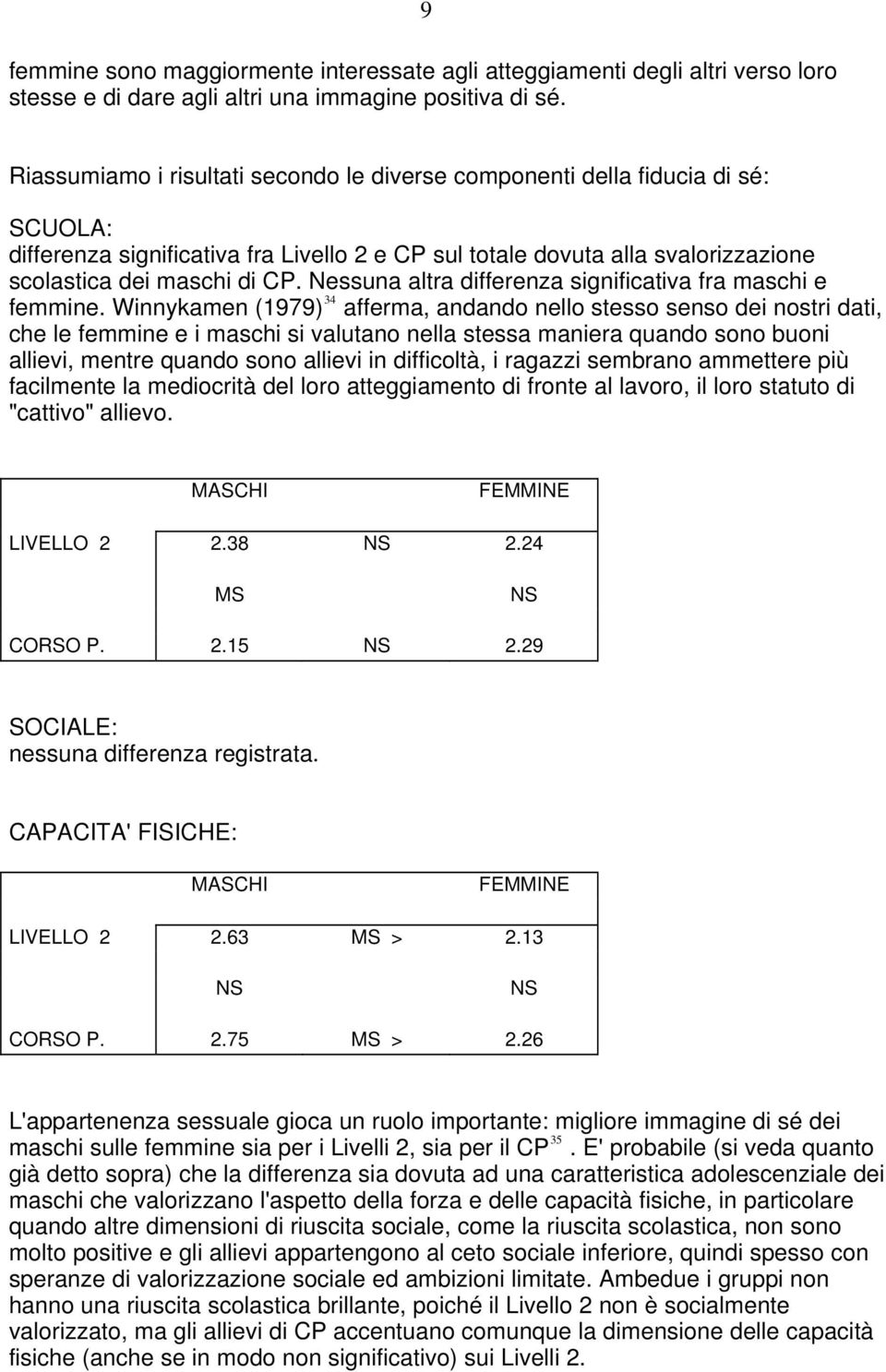 Nessuna altra differenza significativa fra maschi e femmine.