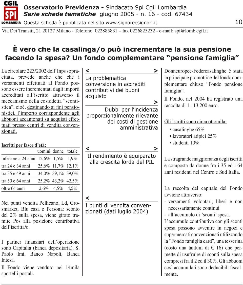 iscritto attraverso il meccanismo della cosiddetta scontistica, cioè, destinando ai fini pensionistici, l importo corrispondente agli abbuoni accantonati su acquisti effettuati presso centri di