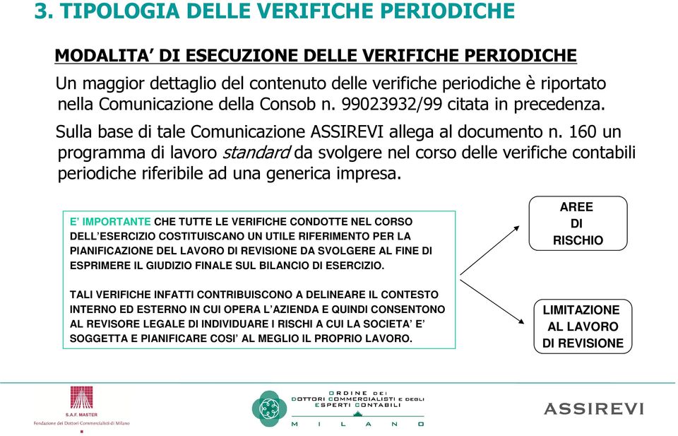 160 un programma di lavoro standard da svolgere nel corso delle verifiche contabili periodiche riferibile ad una generica impresa.